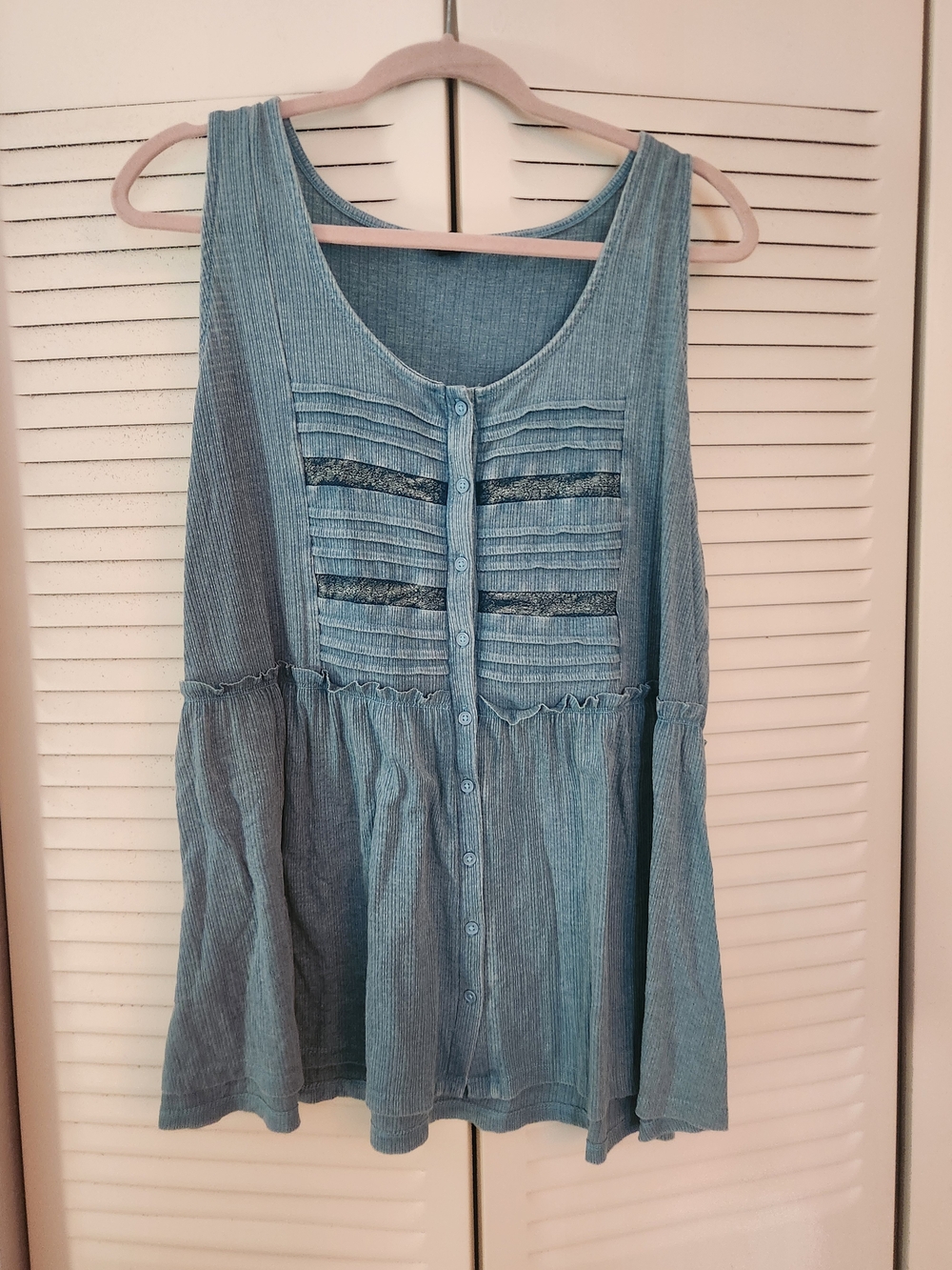 torrid Light Blue Ribbed Tank Top with Lace Insets